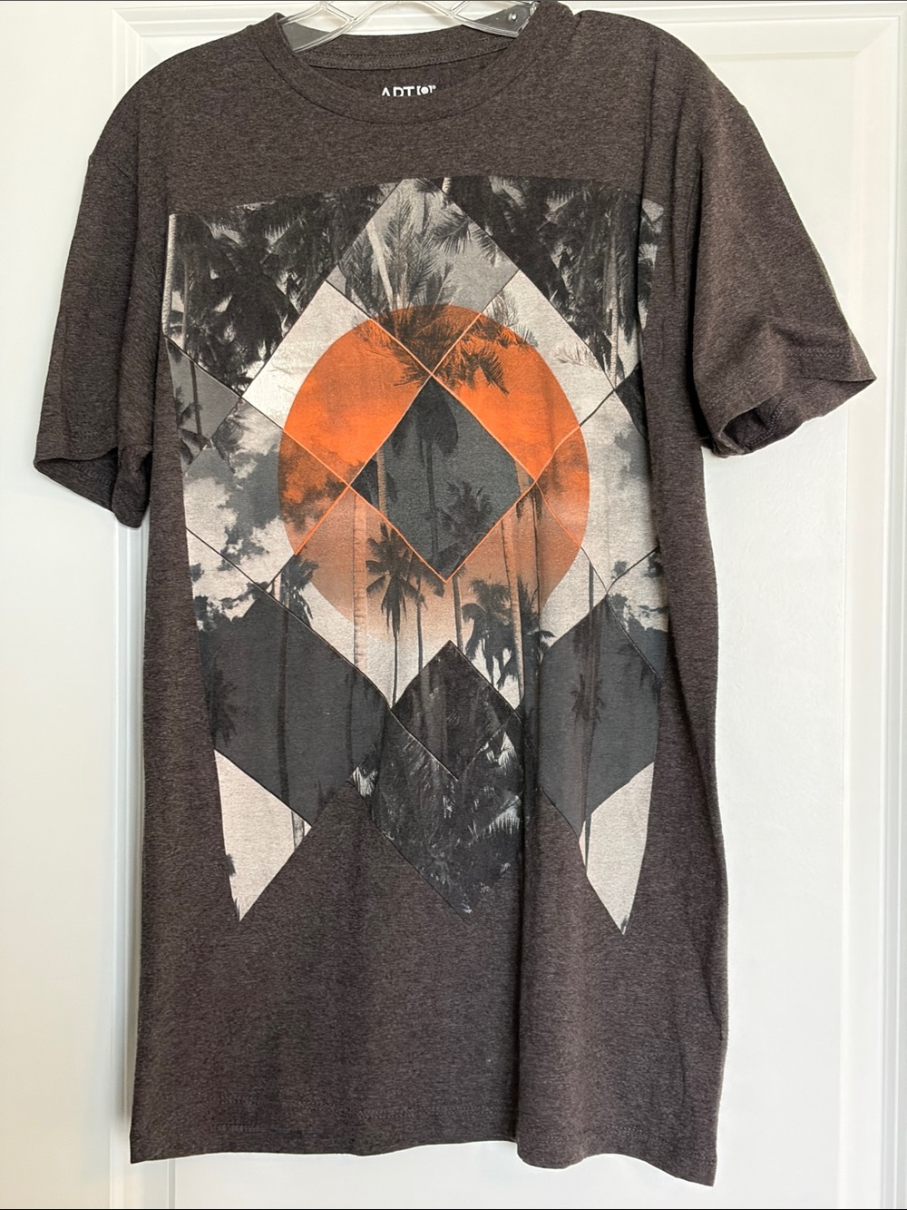 APT 9 Men's Graphic Short-Sleeve Tee in Brown with Orange Accent M